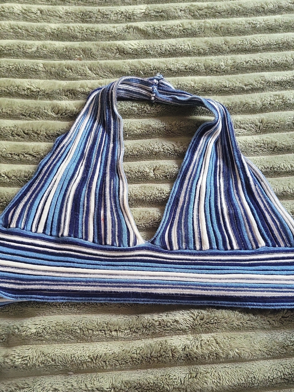 Garage Blue Multicolor Striped Halter Crop Top